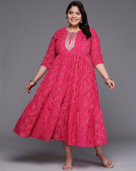 Buy A plus by Ahalyaa Women Bandhani Print Midi Dress Online | Ajio.com