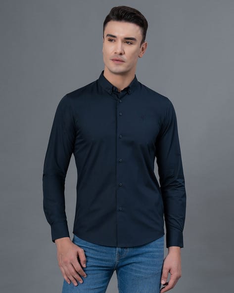 Men Regular-Fit Button-Down Shirt with Full Sleeves