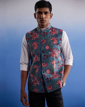 vastramay Men Floral Woven Slim Fit Nehru Jacket-picture-13