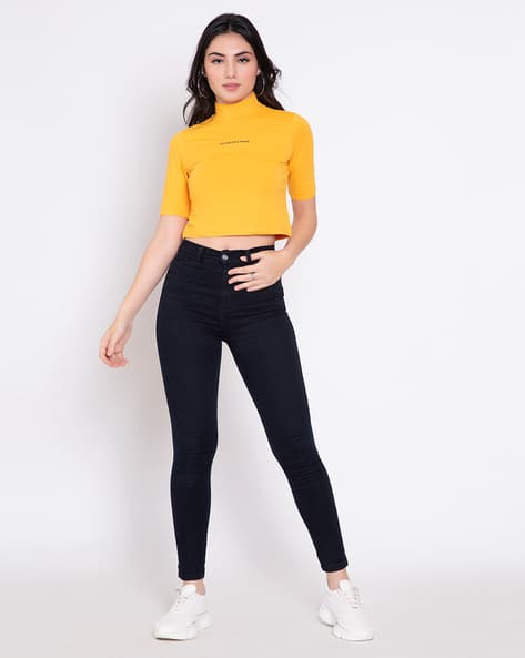 yellow high neck crop top