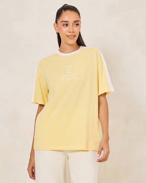 Ajio Yellow Slogan Top Sunflower Slogan Yellow Sweatshirt With