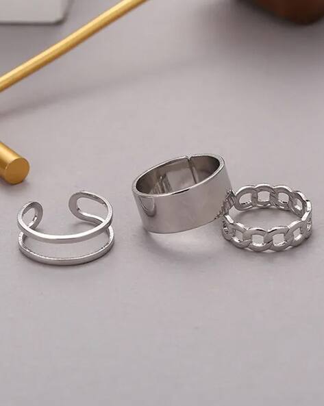 Jewels galaxy Women Set of 3 Silver-Plated Stackable Rings