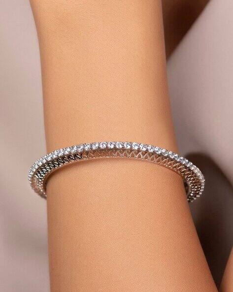 アクセサリー CTHY BANGLE RHODIUM SILVER Rhodium Over Sterling Silver 7mm Fancy Hinged Bangle