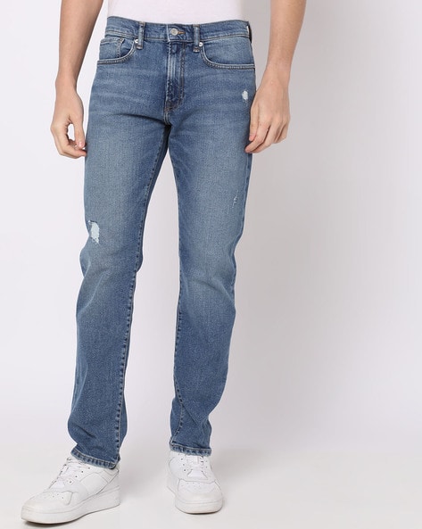 Men Mid-Wash Skinny Fit Distressed Jeans