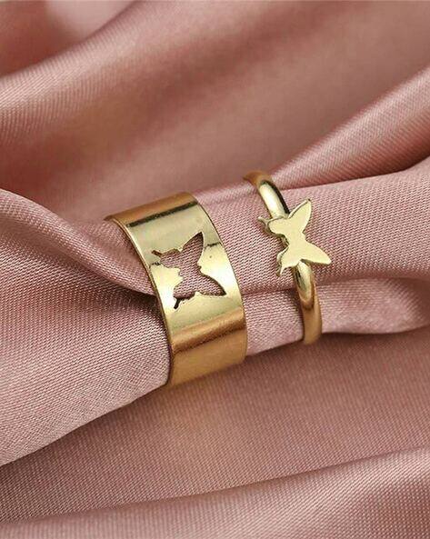 Jewels galaxy Women Set of 2 Gold-Plated Stackable Rings