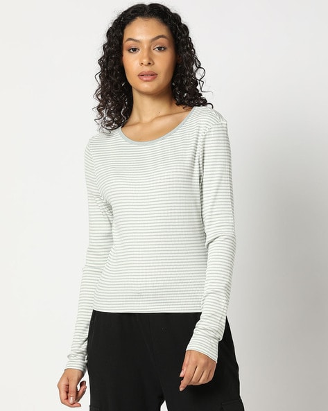 Women Striped Regular Fit Crew-Neck T-Shirt