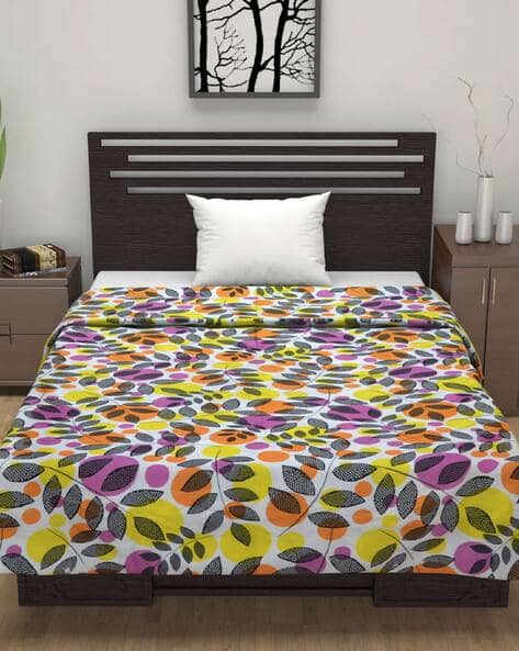 Divine Casa 100% Cotton Cambric Fabric Floral 120 GSM Single Bed Cotton  Reversible AC Dohar/Blanket (Yellow Pink, Single)