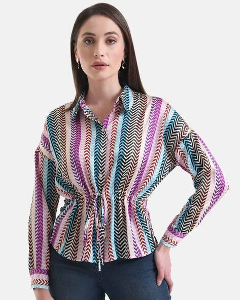 Kazo Chevron Print Shirt with Waist Tie-Up