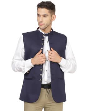 tahvo Slim Fit Nehru Jacket with Welt Pockets-picture-13