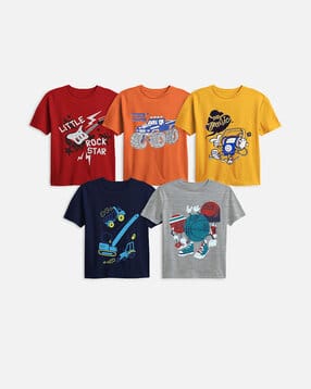 trampoline Pack of 5 Graphic Print Crew-Meck T-shirts-picture-11
