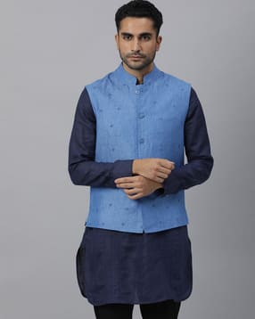 rare rabbit Embroidered Nehru Jacket with Welt Pockets-picture-16