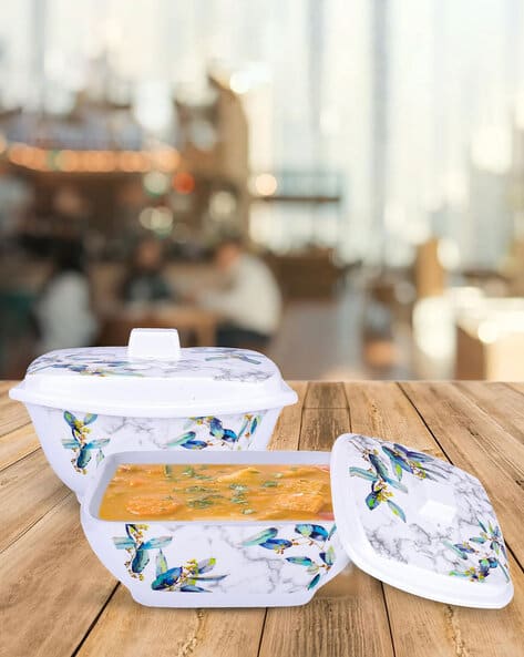 Set of Leaf Print Serving Bowls with Lid