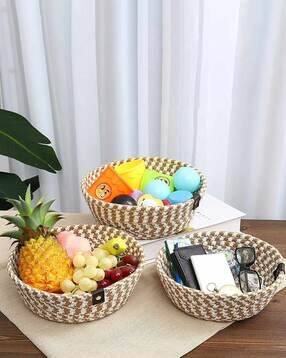 Set of 3 Self-Design Cotton Basket Hams