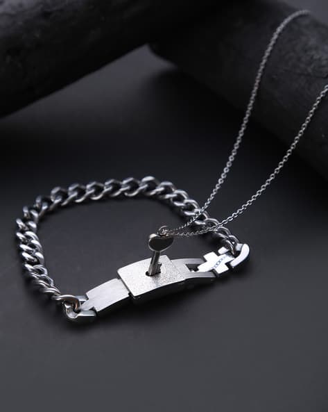 Lock Key Bracelet with Chain Pendant Set