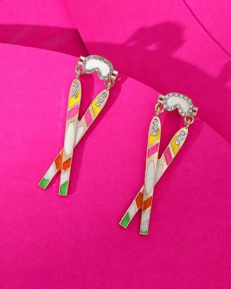 Sohi Stone-Studded Enamel Drop Earrings