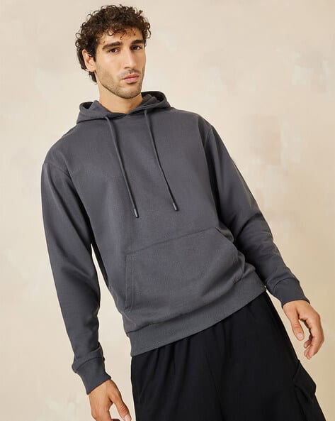 Men Relaxed Fit Fleece Hoodie with Kangaroo Pocket