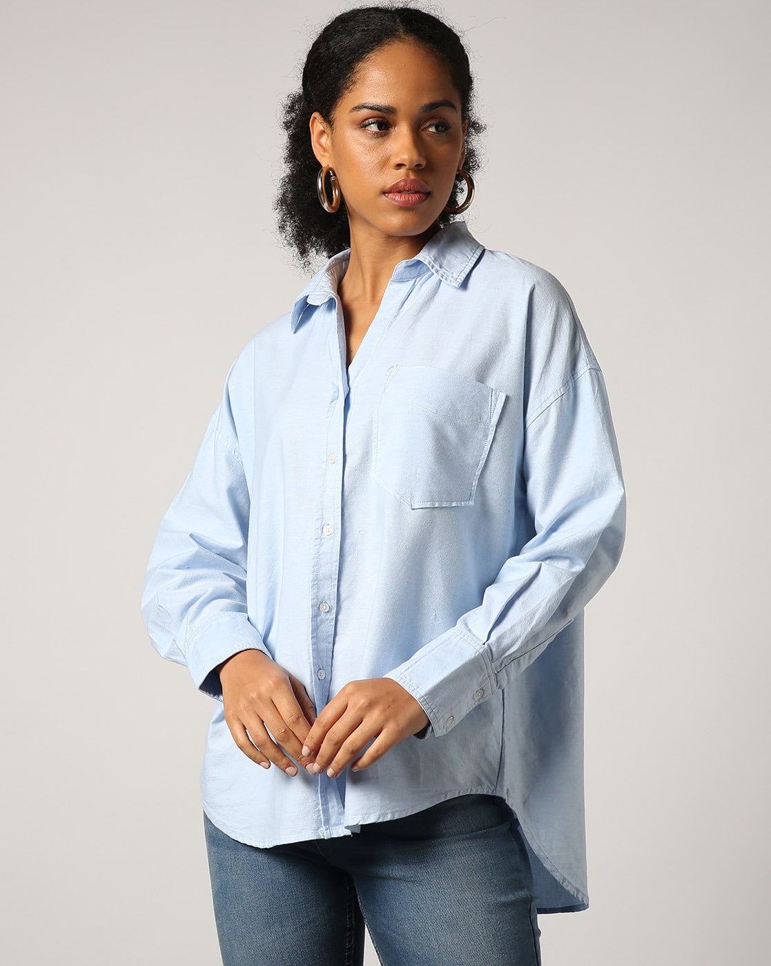 Buy Outryt by AZORTE Oversized Oxford Shirt Online | Ajio.com