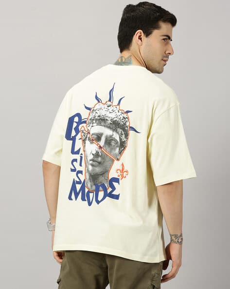 Men Graphic Print Drop Shoulder Oversized Cotton T-Shirt