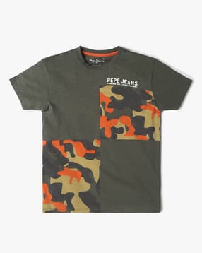 pepe jeans Boys Camouflage Print Regular Fit Crew-Neck T-Shirt-picture-52