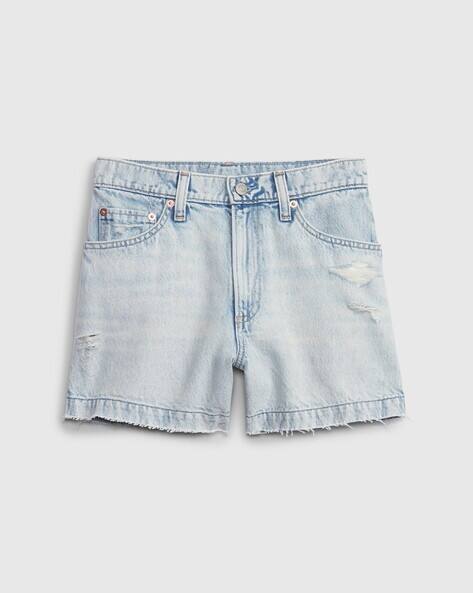 Light-Wash Distressed Denim Shorts