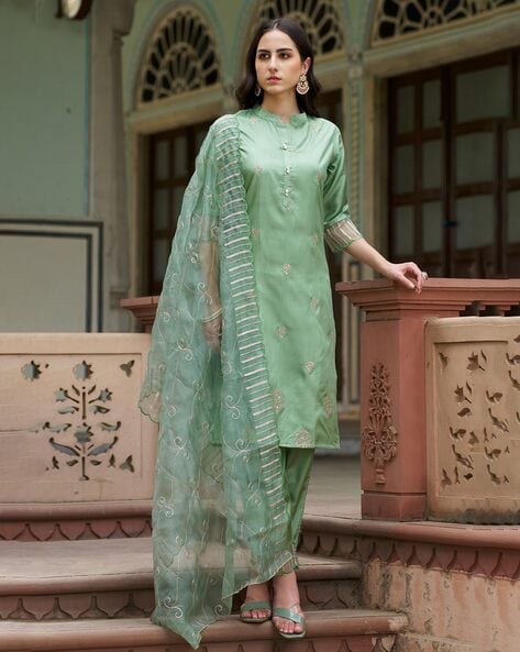 Embroidered Straight Kurta Set Price in India