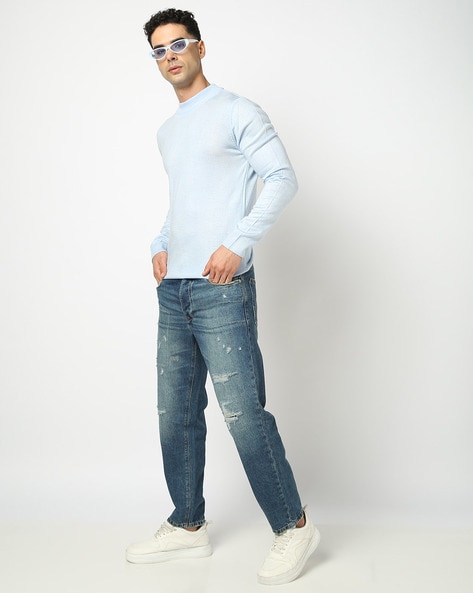 Men Mid-Wash Loose Fit Distressed Jeans