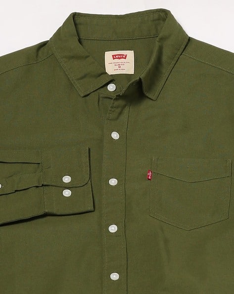 Olive Green Denim Levi's Slim Fit Denim Shirt Men Slim Fit Shirt