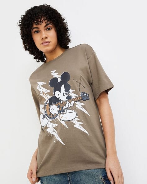 Women Mickey Mouse Print Round Neck T-Shirt
