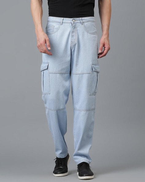 Men Straight Fit Jeans with Cargo Pockets