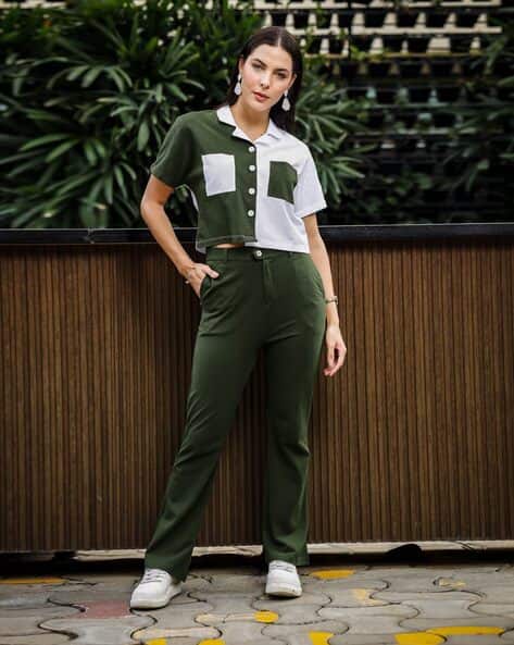 Women Colourblock 2-Piece Top Pants Set