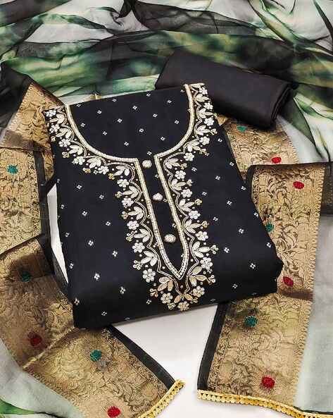 Women Embroidered Unstitched Dress Material Price in India