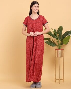 Women Floral Print V-Neck Nightie-image-28