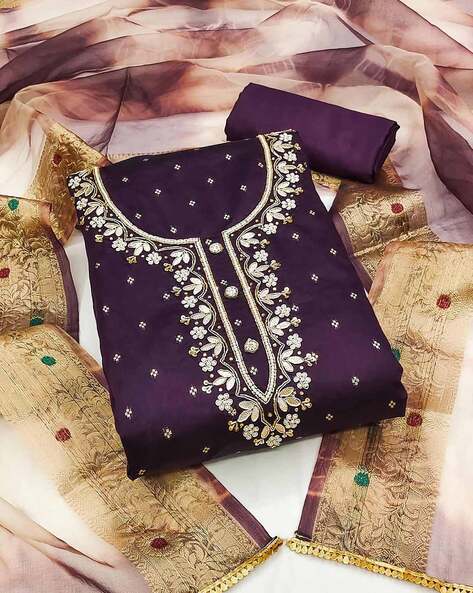 Women Embroidered Unstitched Dress Material Price in India