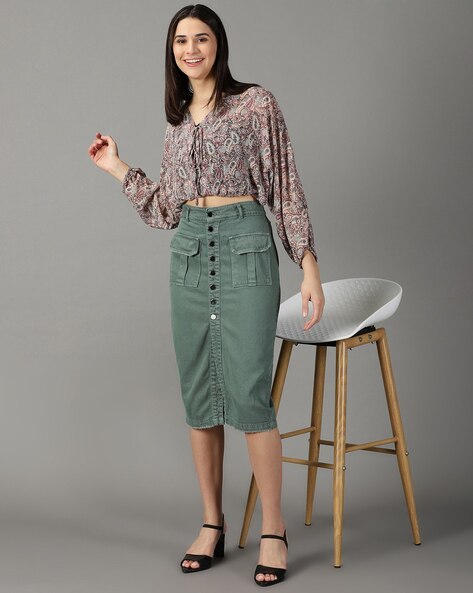 Button front skirt pencil best sale