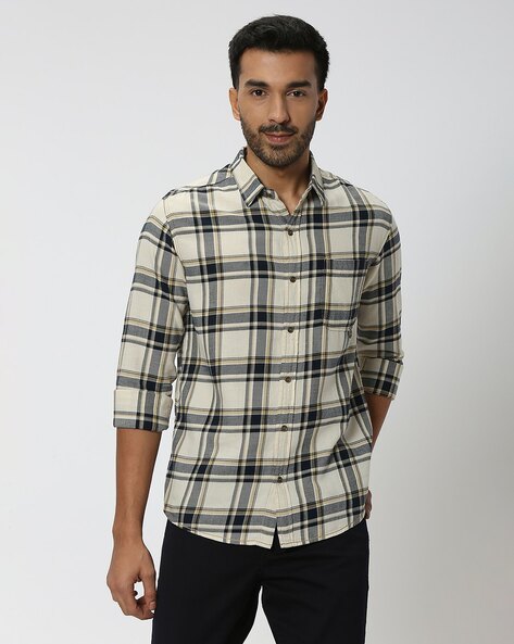 Men Checked Slim Fit Cotton Shirt