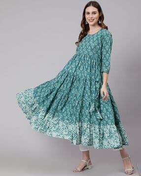 glam roots Floral Print Flared Kurta with Tie-Up-picture-28