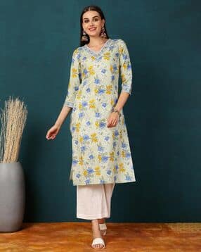gulmohar jaipur Floral Print V-Neck Straight Kurta-picture-36