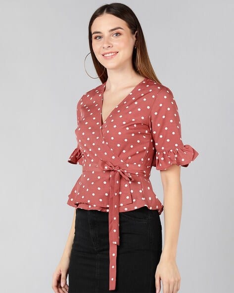 red polka dot wrap top