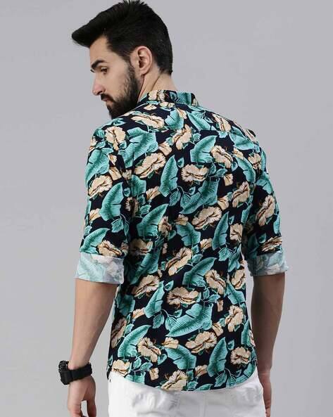 Navy Floral Print Blue Floral Shirt Outfit Floral Print Slim Fit Shirt