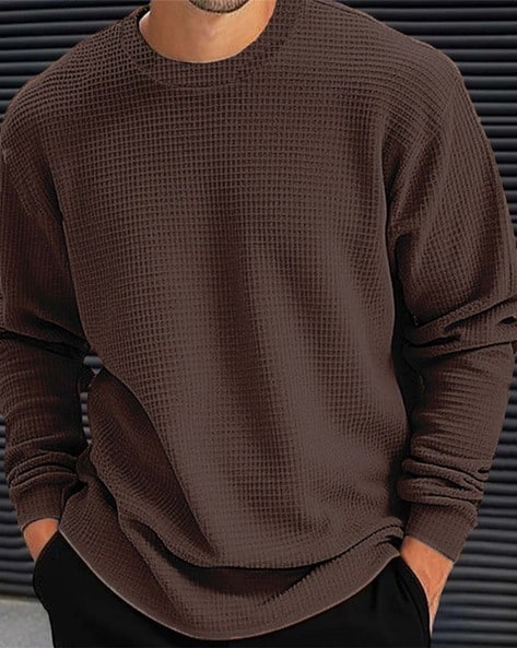 Men Self-Design Regular Fit Crew-Neck T-Shirt