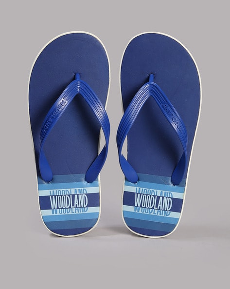 Woodland Men Logo Print Thong-Strap Flip-Flops