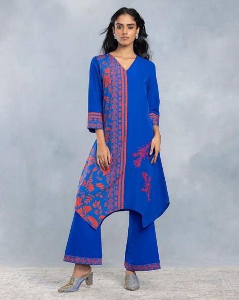 Shaye Women Embroidered A-Line Kurta with Asymmetrical Hem