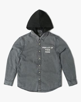 pepe jeans Boys Gunned Regular Fit Hooded Shirt-picture-12