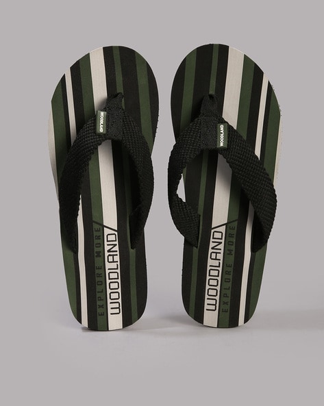 Woodland Men Striped Thong-Strap Flip-Flops