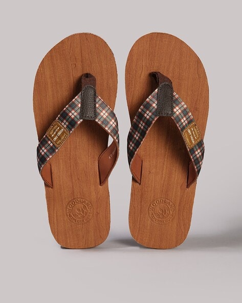 Woodland Men Checked Thong-Strap Flip-Flops