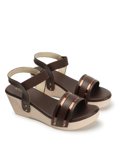 Women Striped Open-Toe Wedges