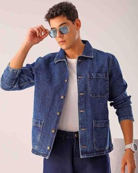 Men Washed Relaxed Fit Denim Jacket-image-3