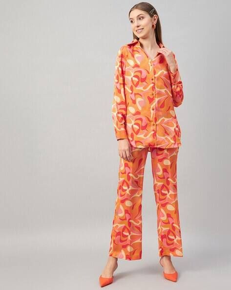 ORCHID BLUES Abstract Print Shirt with Trousers Set