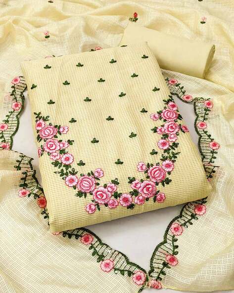 Women Embroidered Unstitched Dress Material Price in India