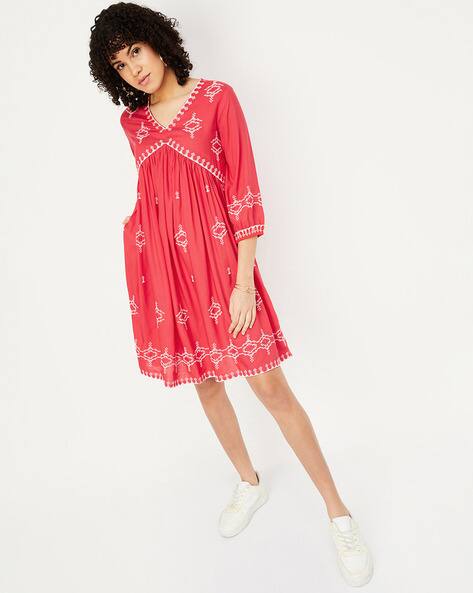 Women Embroidered Mini Empire Dress